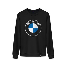 Женский свитшот хлопок с принтом BMW LOGO 2020 в Кировске, 100% хлопок | прямой крой, круглый вырез, на манжетах и по низу широкая трикотажная резинка  | bmw | bmw motorsport | bmw performance | carbon | m | motorsport | performance | sport | бмв | карбон | моторспорт | спорт