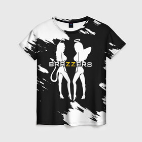 Женская футболка 3D с принтом Brazzers в Кировске, 100% полиэфир ( синтетическое хлопкоподобное полотно) | прямой крой, круглый вырез горловины, длина до линии бедер | brazzers | ана | ангел | бразерс | браззерс | братья | демон | звезда | надпись | прикол | проно хуб | сайт | 
