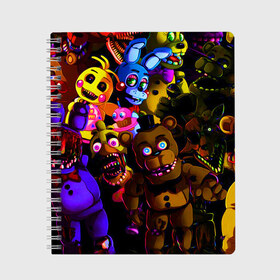 Тетрадь с принтом Five Nights At Freddys в Кировске, 100% бумага | 48 листов, плотность листов — 60 г/м2, плотность картонной обложки — 250 г/м2. Листы скреплены сбоку удобной пружинной спиралью. Уголки страниц и обложки скругленные. Цвет линий — светло-серый
 | 5 ночей | 5 ночей с фредди | 5 ночей с фреди | five nights at freddys | fnaf | foxy | аниматроники | игра | компьютерная игра | пять ночей с фредди | фокси | фредди | фреди | чика