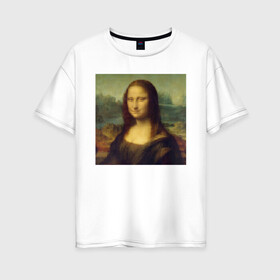 Женская футболка хлопок Oversize с принтом Mona Lisa pixels в Кировске, 100% хлопок | свободный крой, круглый ворот, спущенный рукав, длина до линии бедер
 | mona lisa | pixels | искусство | картина | мона лиза | пиксели