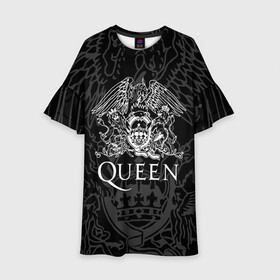 Детское платье 3D с принтом QUEEN | КВИН (Z) в Кировске, 100% полиэстер | прямой силуэт, чуть расширенный к низу. Круглая горловина, на рукавах — воланы | queen | rock | we will rock you | брайан мэи | группа queen | группа квин | джон дикон | квин | королева | король | роджер тейлор | рок | фредди меркьюри