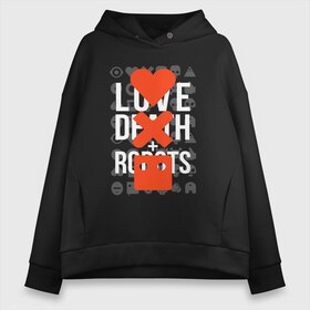 Женское худи Oversize хлопок с принтом LOVE DEATH ROBOTS (LDR) в Кировске, френч-терри — 70% хлопок, 30% полиэстер. Мягкий теплый начес внутри —100% хлопок | боковые карманы, эластичные манжеты и нижняя кромка, капюшон на магнитной кнопке | death | fantastic | future | ldr | love | love death and robots | love death robots | netflix | robots | sci fi | будущее | лдр | любовь | нетфликс | роботы | фантастика