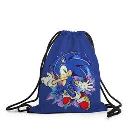 Рюкзак-мешок 3D с принтом Sonic в Кировске, 100% полиэстер | плотность ткани — 200 г/м2, размер — 35 х 45 см; лямки — толстые шнурки, застежка на шнуровке, без карманов и подкладки | sega | sonic | видеоигры | синий ёж | соник | супер ёж