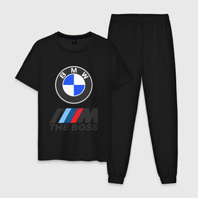 Мужская пижама хлопок с принтом BMW BOSS в Кировске, 100% хлопок | брюки и футболка прямого кроя, без карманов, на брюках мягкая резинка на поясе и по низу штанин
 | bmw | bmw performance | m | motorsport | performance | бмв | бэха | моторспорт