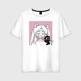 Женская футболка хлопок Oversize с принтом Sailor Moon Usagi Tsukino в Кировске, 100% хлопок | свободный крой, круглый ворот, спущенный рукав, длина до линии бедер
 | anime | bunny | kawaii | luna | manga | sailor moon | sailors | usagi tsukino | аниме | луна | манга | сейлор мун | усаги цукино