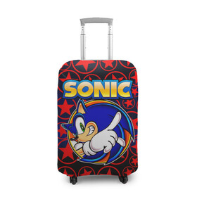 Чехол для чемодана 3D с принтом Sonic в Кировске, 86% полиэфир, 14% спандекс | двустороннее нанесение принта, прорези для ручек и колес | 90 е | old school | sega | sonic | еж | игра | олдскулл | сега | синий еж | соник