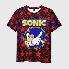 Мужская футболка 3D с принтом Sonic в Кировске, 100% полиэфир | прямой крой, круглый вырез горловины, длина до линии бедер | 90 е | old school | sega | sonic | еж | игра | олдскулл | сега | синий еж | соник