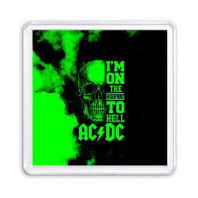 Магнит 55*55 с принтом Im on the highway to hell AC/DC в Кировске, Пластик | Размер: 65*65 мм; Размер печати: 55*55 мм | 