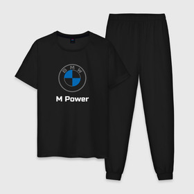 Мужская пижама хлопок с принтом BMW M Power в Кировске, 100% хлопок | брюки и футболка прямого кроя, без карманов, на брюках мягкая резинка на поясе и по низу штанин
 | Тематика изображения на принте: baern | bmw | club | drive | m | m2 | m3 | m5 | power | x5 | бмв | бумер | драйв | клуб | логотип | новая | новое лого | новый | эмблема