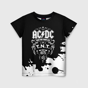 Детская футболка 3D с принтом AC/DC T.N.T. в Кировске, 100% гипоаллергенный полиэфир | прямой крой, круглый вырез горловины, длина до линии бедер, чуть спущенное плечо, ткань немного тянется | Тематика изображения на принте: ac dc | acdc | acdc ас дс | angus | back in black | highway to hell | mckinnon | young | австралийская | ангус янг | ас дс | асдс | блюз | в форме | гитара | группа | крис слэйд | метал | молния | музыка | п | певец | рок | рок н ролл