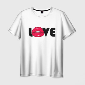 Мужская футболка 3D с принтом love (W) в Кировске, 100% полиэфир | прямой крой, круглый вырез горловины, длина до линии бедер | kiss | love | me | буквы | горошек | губы | девушке | женщине | лов | любим | люблю | любовь | меня | мне | мужчине | надпись | парню | подарок | поцелуй | рот | тебя | уже
