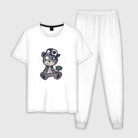 Мужская пижама хлопок с принтом Крутой медведь Snoopi в Кировске, 100% хлопок | брюки и футболка прямого кроя, без карманов, на брюках мягкая резинка на поясе и по низу штанин
 | 