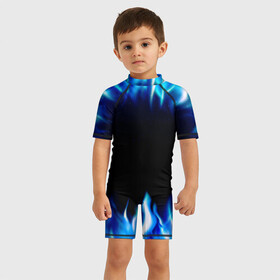 Детский купальный костюм 3D с принтом Синий Огонь в Кировске, Полиэстер 85%, Спандекс 15% | застежка на молнии на спине | абстракция | блеск | волны | дракон | дым | крутой | линии | неон | неоновый | ночь | огненный | огни | огонь | пламя | свет | синий | сияние | яркий