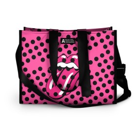 Сумка-шоппер 3D с принтом rolling stones pink logo в Кировске, 100% полиэстер | застегивается на металлическую кнопку; внутренний карман застегивается на молнию. Стенки укреплены специальным мягким материалом, чтобы защитить содержимое от несильных ударов
 | mick jagger | music | rock | rolling stones | музыка | рок