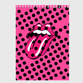 Скетчбук с принтом rolling stones pink logo в Кировске, 100% бумага
 | 48 листов, плотность листов — 100 г/м2, плотность картонной обложки — 250 г/м2. Листы скреплены сверху удобной пружинной спиралью | mick jagger | music | rock | rolling stones | музыка | рок