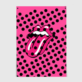 Постер с принтом rolling stones pink logo в Кировске, 100% бумага
 | бумага, плотность 150 мг. Матовая, но за счет высокого коэффициента гладкости имеет небольшой блеск и дает на свету блики, но в отличии от глянцевой бумаги не покрыта лаком | mick jagger | music | rock | rolling stones | музыка | рок