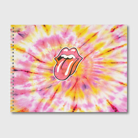 Альбом для рисования с принтом Rolling Stones tie-dye в Кировске, 100% бумага
 | матовая бумага, плотность 200 мг. | mick jagger | music | rock | rolling stones | музыка | рок