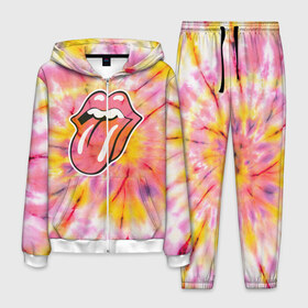 Мужской костюм 3D с принтом Rolling Stones tie-dye в Кировске, 100% полиэстер | Манжеты и пояс оформлены тканевой резинкой, двухслойный капюшон со шнурком для регулировки, карманы спереди | mick jagger | music | rock | rolling stones | музыка | рок