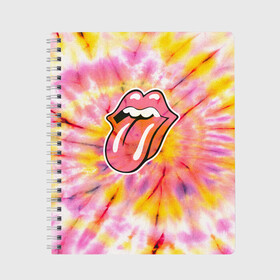 Тетрадь с принтом Rolling Stones tie-dye в Кировске, 100% бумага | 48 листов, плотность листов — 60 г/м2, плотность картонной обложки — 250 г/м2. Листы скреплены сбоку удобной пружинной спиралью. Уголки страниц и обложки скругленные. Цвет линий — светло-серый
 | mick jagger | music | rock | rolling stones | музыка | рок