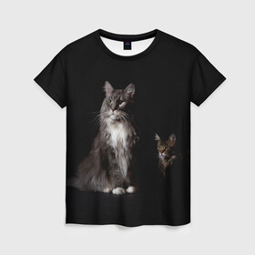 Женская футболка 3D с принтом Котики в Кировске, 100% полиэфир ( синтетическое хлопкоподобное полотно) | прямой крой, круглый вырез горловины, длина до линии бедер | animal | animals | beast | black | cat | kitten | животное | животные | зверек | зверь | кот | котейка | котенок | котики | котэ | кошка | кошки | мейн кун | черная