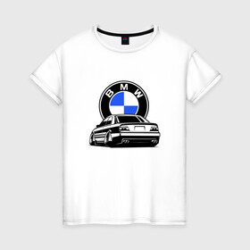 Женская футболка хлопок с принтом BMW (JDM) в Кировске, 100% хлопок | прямой крой, круглый вырез горловины, длина до линии бедер, слегка спущенное плечо | bmw | bmw performance | m | motorsport | performance | бмв | бэха | моторспорт