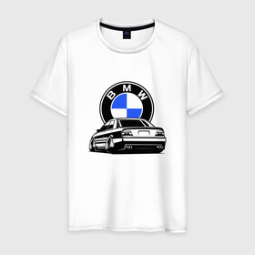 Мужская футболка хлопок с принтом BMW (JDM) в Кировске, 100% хлопок | прямой крой, круглый вырез горловины, длина до линии бедер, слегка спущенное плечо. | bmw | bmw performance | m | motorsport | performance | бмв | бэха | моторспорт