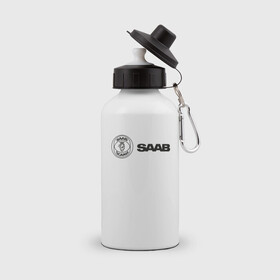 Бутылка спортивная с принтом Saab Black Logo в Кировске, металл | емкость — 500 мл, в комплекте две пластиковые крышки и карабин для крепления | Тематика изображения на принте: auto | saab | scania | авто | автомобиль | ам | машина | сааб