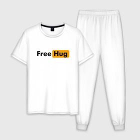 Мужская пижама хлопок с принтом FREE HUG в Кировске, 100% хлопок | брюки и футболка прямого кроя, без карманов, на брюках мягкая резинка на поясе и по низу штанин
 | 