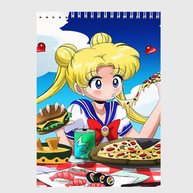 Скетчбук с принтом Пицца Мун в Кировске, 100% бумага
 | 48 листов, плотность листов — 100 г/м2, плотность картонной обложки — 250 г/м2. Листы скреплены сверху удобной пружинной спиралью | Тематика изображения на принте: anime | food | japan | manga | pizza | sailor moon | аниме | девочка | девушка | еда | лунная призма | манга | пицца | сейлор мун | сэйлор мун | япония