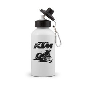 Бутылка спортивная с принтом KTM в Кировске, металл | емкость — 500 мл, в комплекте две пластиковые крышки и карабин для крепления | enduro | ktm | moto | motocycle | sportmotorcycle | ктм | мото | мотоспорт