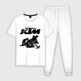 Мужская пижама хлопок с принтом KTM в Кировске, 100% хлопок | брюки и футболка прямого кроя, без карманов, на брюках мягкая резинка на поясе и по низу штанин
 | enduro | ktm | moto | motocycle | sportmotorcycle | ктм | мото | мотоспорт