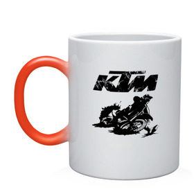 Кружка хамелеон с принтом KTM в Кировске, керамика | меняет цвет при нагревании, емкость 330 мл | enduro | ktm | moto | motocycle | sportmotorcycle | ктм | мото | мотоспорт