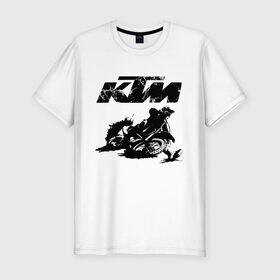 Мужская футболка хлопок Slim с принтом KTM в Кировске, 92% хлопок, 8% лайкра | приталенный силуэт, круглый вырез ворота, длина до линии бедра, короткий рукав | Тематика изображения на принте: enduro | ktm | moto | motocycle | sportmotorcycle | ктм | мото | мотоспорт