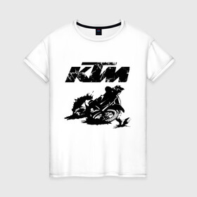 Женская футболка хлопок с принтом KTM в Кировске, 100% хлопок | прямой крой, круглый вырез горловины, длина до линии бедер, слегка спущенное плечо | enduro | ktm | moto | motocycle | sportmotorcycle | ктм | мото | мотоспорт