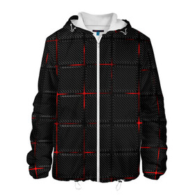 Мужская куртка 3D с принтом 3D Плиты Red & Black в Кировске, ткань верха — 100% полиэстер, подклад — флис | прямой крой, подол и капюшон оформлены резинкой с фиксаторами, два кармана без застежек по бокам, один большой потайной карман на груди. Карман на груди застегивается на липучку | 3d | 3д | 3д полосы | led | led подсветка | красночерный | красный | полосы | свет | свечение | текстуры | черно красный | черный