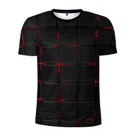 Мужская футболка 3D спортивная с принтом 3D Плиты Red & Black в Кировске, 100% полиэстер с улучшенными характеристиками | приталенный силуэт, круглая горловина, широкие плечи, сужается к линии бедра | 3d | 3д | 3д полосы | led | led подсветка | красночерный | красный | полосы | свет | свечение | текстуры | черно красный | черный
