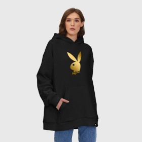 Худи SuperOversize хлопок с принтом PLAYBOY GOLD в Кировске, 70% хлопок, 30% полиэстер, мягкий начес внутри | карман-кенгуру, эластичная резинка на манжетах и по нижней кромке, двухслойный капюшон
 | brand | brazzers | fake taxi | faketaxi | hub | mode | playboy | бразерс | бренд | мода | фейк такси