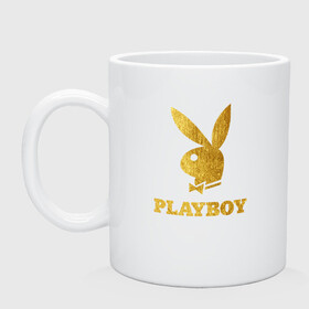 Кружка керамическая с принтом PLAYBOY GOLD в Кировске, керамика | объем — 330 мл, диаметр — 80 мм. Принт наносится на бока кружки, можно сделать два разных изображения | Тематика изображения на принте: brand | brazzers | fake taxi | faketaxi | hub | mode | playboy | бразерс | бренд | мода | фейк такси