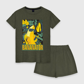 Женская пижама с шортиками хлопок с принтом BANANATOR в Кировске, 100% хлопок | футболка прямого кроя, шорты свободные с широкой мягкой резинкой | банан | босс | дизайн | еда | желтый | подарок | стиль | терминатор