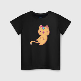 Детская футболка хлопок с принтом Котик - Единорожик в Кировске, 100% хлопок | круглый вырез горловины, полуприлегающий силуэт, длина до линии бедер | cat | happy | unicorn | единорог | единорожка | киса | кот | котенок | котэ | котя | кошак | кошка | милый | рыжий | хороший