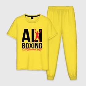 Мужская пижама хлопок с принтом Muhammad Ali в Кировске, 100% хлопок | брюки и футболка прямого кроя, без карманов, на брюках мягкая резинка на поясе и по низу штанин
 | ali | boxer | boxing | muhammad | али | бокс | боксер | мухаммед