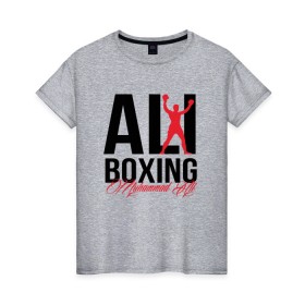 Женская футболка хлопок с принтом Muhammad Ali в Кировске, 100% хлопок | прямой крой, круглый вырез горловины, длина до линии бедер, слегка спущенное плечо | Тематика изображения на принте: ali | boxer | boxing | muhammad | али | бокс | боксер | мухаммед