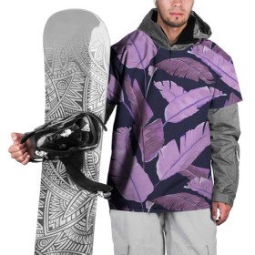 Накидка на куртку 3D с принтом Tropical leaves 4 purple в Кировске, 100% полиэстер |  | leaves | palms. тропические | tropical | листья | пальмы