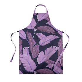 Фартук 3D с принтом Tropical leaves 4 purple в Кировске, 100% полиэстер | общий размер — 65 х 85 см, ширина нагрудника — 26 см, горловина — 53 см, длина завязок — 54 см, общий обхват в поясе — 173 см. Принт на завязках и на горловине наносится с двух сторон, на основной части фартука — только с внешней стороны | leaves | palms. тропические | tropical | листья | пальмы