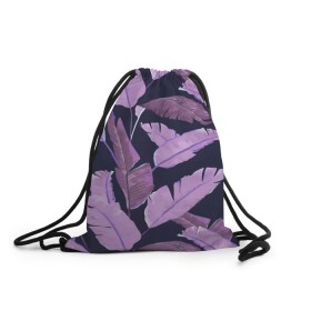 Рюкзак-мешок 3D с принтом Tropical leaves 4 purple в Кировске, 100% полиэстер | плотность ткани — 200 г/м2, размер — 35 х 45 см; лямки — толстые шнурки, застежка на шнуровке, без карманов и подкладки | leaves | palms. тропические | tropical | листья | пальмы