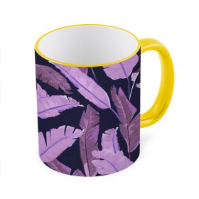 Кружка с принтом Tropical leaves 4 purple в Кировске, керамика | ёмкость 330 мл | Тематика изображения на принте: leaves | palms. тропические | tropical | листья | пальмы