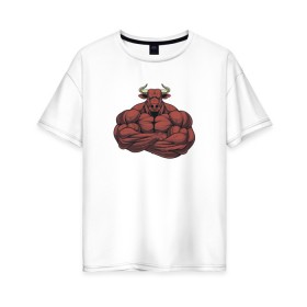 Женская футболка хлопок Oversize с принтом Красный Бык в Кировске, 100% хлопок | свободный крой, круглый ворот, спущенный рукав, длина до линии бедер
 | 