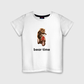 Детская футболка хлопок с принтом Bear time в Кировске, 100% хлопок | круглый вырез горловины, полуприлегающий силуэт, длина до линии бедер | bear | bear time | bike | moto | motorbike | motorcycle | scooter | медведь | миша | мишка | мопед | мото | мотоцикл