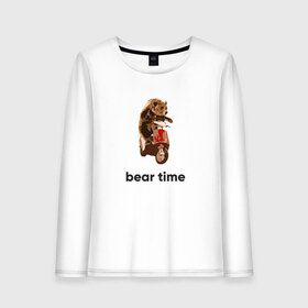 Женский лонгслив хлопок с принтом Bear time в Кировске, 100% хлопок |  | bear | bear time | bike | moto | motorbike | motorcycle | scooter | медведь | миша | мишка | мопед | мото | мотоцикл