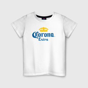 Детская футболка хлопок с принтом Corona Extra Коронавирус в Кировске, 100% хлопок | круглый вырез горловины, полуприлегающий силуэт, длина до линии бедер | Тематика изображения на принте: beer | corona | corona virus | coronavirus | virus | вирус | корона | коронавирус